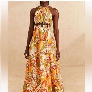 FARM Rio womens Leopard Forest Sand Halter Maxi Dress